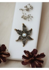 Resim Zambak Çiçeği Figür İnci Broş Beyaz 