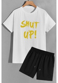 Resim Shut Up Şort T-shirt Eşofman Takımı Beyaz 