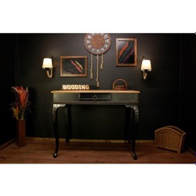 Resim Wooding 110 Cm Masif Naturel Siyah Oymalı Çalışma Masası 