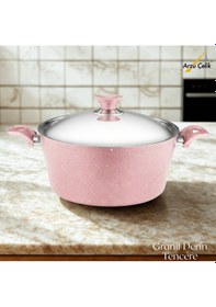 Resim 24 Cm Granit Derin Tencere Çelik Kapak - Pembe Pembe 