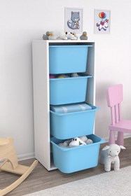 Resim Cara 4 Derin Sepetli Çok Amaçlı Oyuncak Dolabı Mavi 