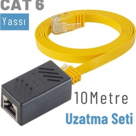 Resim IRENIS Cat6 Kablo 10 Metre Uzatma Seti, Yassı Ethernet Kablo Ve Ekleyici, Sarı 