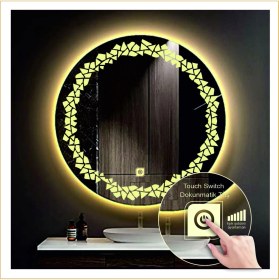 Resim Dnr-MirrorDnr-Mirror 80 cm Günışığı Ledli Tasarım Kumlamalı Dokunmatik Tuşlu Banyo Aynası Makyaj Aynası Işıklı Ayna 