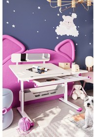 Resim Vega Standart Yükseklik Ve Eğim Ayarlı, Çekmeceli Bilgisayar Masası, Ofis Ve Çalışma Masası Fuşya Gri 