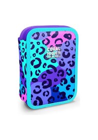 Resim Coral High Mor Leopar Desenli Çift Katlı Kalem Çanta 11132 Mor 