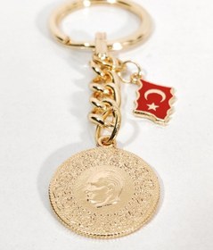 Resim Atatürk Silüetli Altın Para Ve Türkiye Haritası Anahtarlık Gold Renk Milli Ve Geleneksel Şık Çanta Çok Renkli 