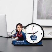 Resim Kadın Curling Oyuncusu Karikatürlü MDF Masa Saati 