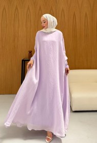 Resim Taş Detaylı içlik Elbise Panço Abaya Lila - 36 / Lila 