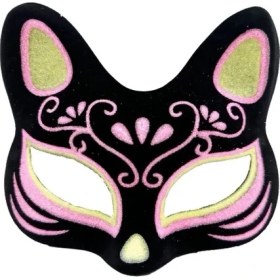 Resim Siyah Süet Sarı Pembe Simli Kedi Maskesi 