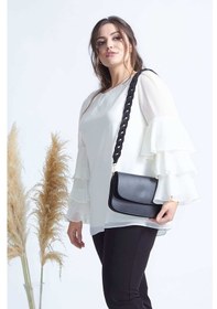 Resim 28009 Ekru Kolları Fırfırlı Büyük Beden Bluz 