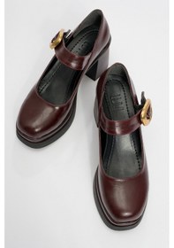 Resim Luvishoes Luvi Shoes Ashes Bordo Cilt Gold Tokalı Kadın Platform Topuklu Ayakkabı Bordo 
