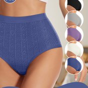 Resim Seçilmiş 5 Adet, 5 Renk: Siyah/Beyaz/Mor/Gri/Mavi Kadınlar İçin Beli Yüksek Karın Kontrollü ve Kalça Kaldırma Tasarımlı Külot, Yumuşak & Hafif Bej Malzeme, Standart Bedenler S~XXL 