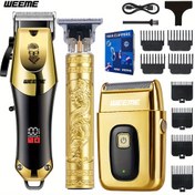 Resim WEEME 3 Parça Elektrikli Saç Kesme Makinesi Seti, Kablosuz Tıraş Makinesi ve USB Şarjlı, Ayarlanabilir Taraklar, Evde Saç Kesimi, Seyahat ve Sakal Bakımı İçin İdeal, Erkekler & Gençler için Mükemmel Hediye 