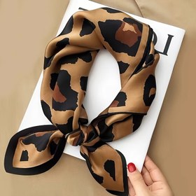 Resim Kara Leopar Desenli Kare Eşarp Moda Aksesuarı Boyun Fuları Küçük Eşarp 