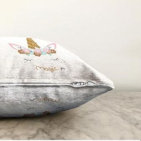 Resim RealHomes Çift Taraflı Beyaz Zeminde Magic Unicorn Tasarımlı Çocuk Odası Raşel Örme Yastık Kırlent Kılıfı, Sonil-K4328-43x43cm 