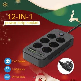 Resim 2024 Yeni Çok Fonksiyonlu Priz/Priz, 6 Priz, 3 USB-A ve 3 TYPE-C ile Donatılmış, Ev, Ofis, Mutfak, Garaj, Dış Mekan için Uygun 