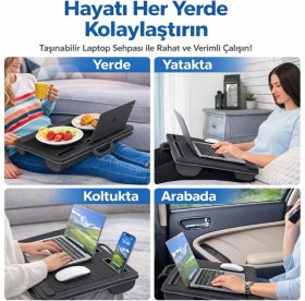 Resim Coofbe Taşınabilir Telefon ve Tablet Bölmeli Minderli Laptop Sehpası Notebook Bilgisayar Çalışma Masası 