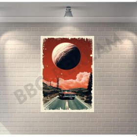 Resim Araba Yol Manzara Retro Ahşap Poster 