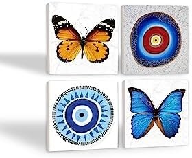 Resim Nazar, Kelebek Taş Bardak Altlığı Seti - 4 Parça - Dekoratif, Rustik Mutfak Aksesuarı, 10x10 cm, Kaydırmaz Tabanlı, Şık ve Dayanıklı SC199 
