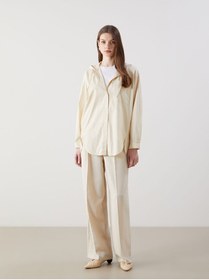 Resim LC Waikiki Bej Kapüşonlu Oversize Poplin Kadın Tesettür Kap 