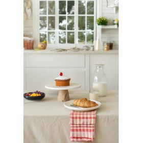 Resim Akayev Traverten 28 cm Ahşap Konik Ayaklı Yuvarlak Sunumluk 