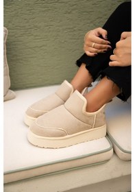 Resim Mayra Bej Süet Kadın Tüylü Bot Bej 