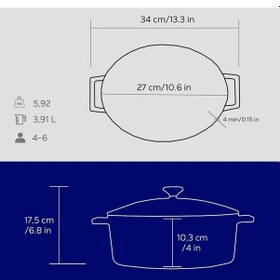 Resim Lava Döküm Oval Tencere. Folk Serisi Ölçü 21x27cm Mavi 
