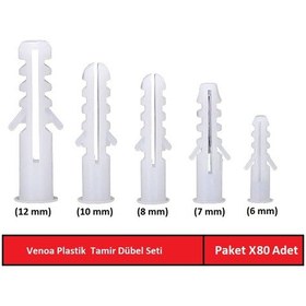 Resim Venoa Db80 Plastik Dübel Karma Seti Paket 80 Adet 