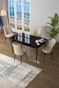 Resim Canisa Concept Zen Serisi 80x132 Mdf Açılabilir Siyah Mermer Desen Masa Takımı Ve 4 Krem Sandalye 