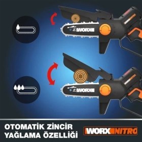 Resim WG325E 20 Volt 2.0 Ah Li-Ion 12 cm Profesyonel Şarjlı Kömürsüz Zincirli Testere 