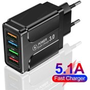 Resim 5.1a Usb Hızlı Şarj Cihazı Hızlı Şarj 4.0 3.0 Evrensel Duvar 4 Port İphone Uyumlu 12 X Samsung Cep Telefonu Şarj Cihazları İçin Hızlı Şarj 