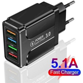 Resim 5.1a Usb Hızlı Şarj Cihazı Hızlı Şarj 4.0 3.0 Evrensel Duvar 4 Port İphone Uyumlu 12 X Samsung Cep Telefonu Şarj Cihazları İçin Hızlı Şarj 