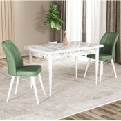 Resim GadaHome Hestia Serisi Mdf Mutfak-Salon Masa Sandalye Takımı Beyaz Mermer Görünümlü ( 2 sandalyeli ) 
