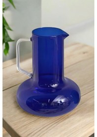 Resim Qerhome Borosilikat Cam Akasya Saplı Luna Cobalt Sürahi 1200 Ml 
