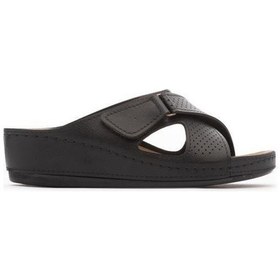 Resim Roy Jones Kadın Ortopedik Çapraz Cırtlı Ayarlanabilir Üst Detay Konfor Modeli Günlük Terlik Yumuşak Siyah 