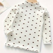 Resim 1 adet Kız Çocuk Uzun Kollu Tişört - Kalp Baskılı, Yumuşak Esnek Örme Üst, Sonbahar, Günlük ve Resmi Kombinler için Slim Fit Yüksek Yaka Bluz - Rahat Katmanlama Parçası, Günlük ve Yarı Resmi Giyim, Sevimli Tişörtler, Sonbahar Giyim, Eğlenceli Tasarım 