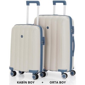 Resim Mçs Bavul Orta Ve Kabin 2li Set Kırılmaz Silikon Valiz V305 Kemik/skyblue Kemik 