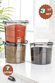 Resim Mega Boy 3'lü Yuvarlak Un Bakliyat Kabı - Kulplu Deterjanlık Saklama Kutusu 7 Litre Antrasit 