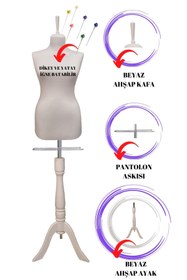 Resim Manken İstanbul Sünger Iğne Batabilen 36 Beden Beyaz Kumaşlı Ahşap Beyaz Ayaklı Terzi Mankeni Prova Mankeni Po-01 