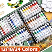 Resim Akrilik Boya Seti, 12/18/24 Renkler 5 ml / 0.17 oz, Su Geçirmez Taşınabilir Sanat Zengin Pigmentleri için DlY El Sanatları, Çizim, Resim, Tuval, Kaya, Ahşap, Duvar ve Seramik Yetişkinler ve Sanatçılar İçin Mükemmel Hediye Noel ve Şükran Günü 
