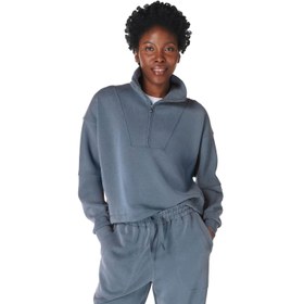 Resim Sweaty Betty Sand Wash Funnel Neck Half Zip Kadın Mavi Sweatshirt 