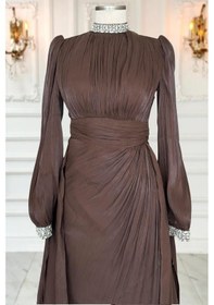 Resim Amine Hüma Gözde Abiye Elbise Kahverengi Kahverengi 