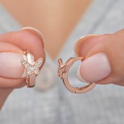 Resim NEREZE 925 Ayar Gümüş Rose 10 Mm Halka Kelebek Küpe 