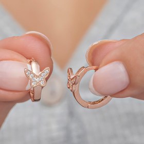 Resim NEREZE 925 Ayar Gümüş Rose 10 Mm Halka Kelebek Küpe 