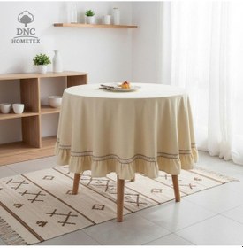 Resim Dnc Home Tekstil Premium Keten Sarı Yuvarlak Fırfırlı Özel Seri Masa Örtüsü Sarı 