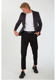 Resim Sposo G-183 Dar Kalıp Örme Kumaş Füme Erkek Blazer Ceket Füme 