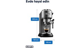 Resim AyrStore De'longhi Dedica Manuel Espresso Makinesi, 15 cm Genişlik, 1 L Kapasite, 1350W, 15 Bar Basınç 