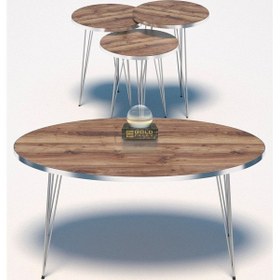 Resim Zigon Sehpa Ve Orta Sehpa Elips Set Gümüş Ceviz Tel Diğer 