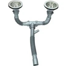 Resim Lüks Çöpmak Çift Gözlü Çift Çıkışlı Geniş Ağızlı Körüklü Lavabo ve Evye Sifonu Gider Borusu Akordiyon Plastik Geniş Kafa Paslanmaz 