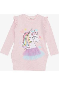 Resim Breeze Kız Çocuk Uzun Kollu Elbise Unicorn Baskılı 1.5-5 Yaş, Somon Melanj-somon Melanj Somon Melanj 